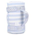 Baby Boys White & Blue Striped Logo Blanket , 3, hi-res