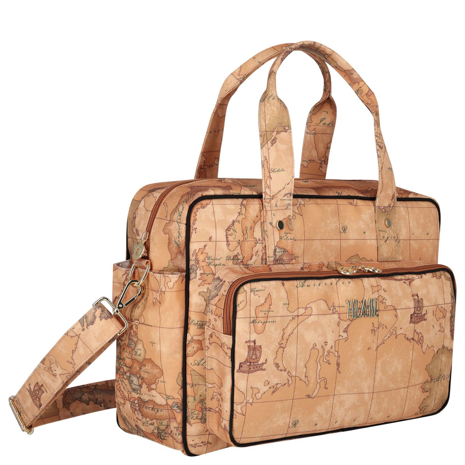 Beige Geo Map Baby Changing Bag, 1, hi-res