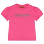 Girls Pink Rhinestone Logo Blouse, 2, hi-res