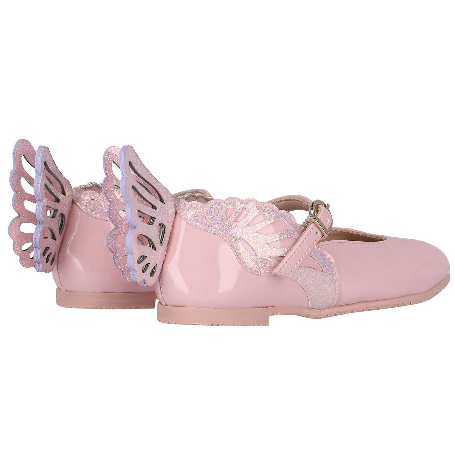 Girls Pink Butterfly Leather Shoes, 1, hi-res