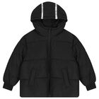 Boys Black Logo Puffer Jacket, 1, hi-res