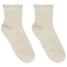 Girls White & Beige Bow & Pearl Socks ( 2-Pack ) , 2, hi-res