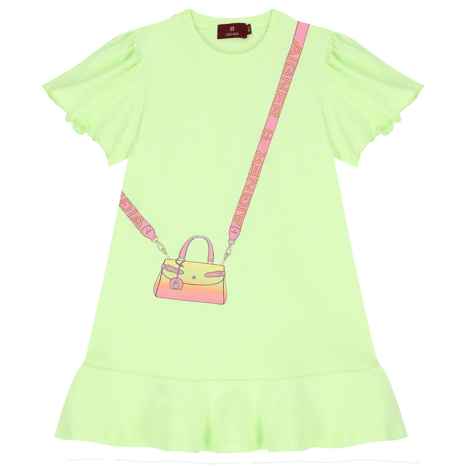 Girls Green Logo Bag Dress, 3, hi-res