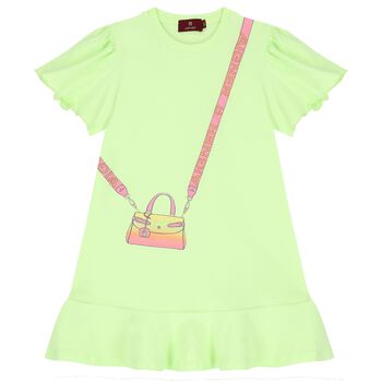 Girls Green Logo Bag Dress
