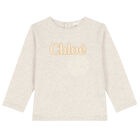 Younger Girls Beige Logo Long Sleeve Top, 1, hi-res