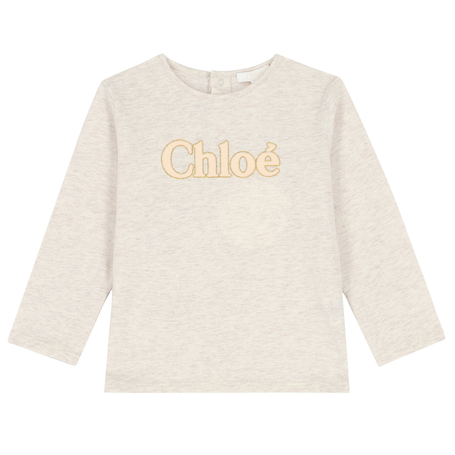 Younger Girls Beige Logo Long Sleeve Top, 1, hi-res