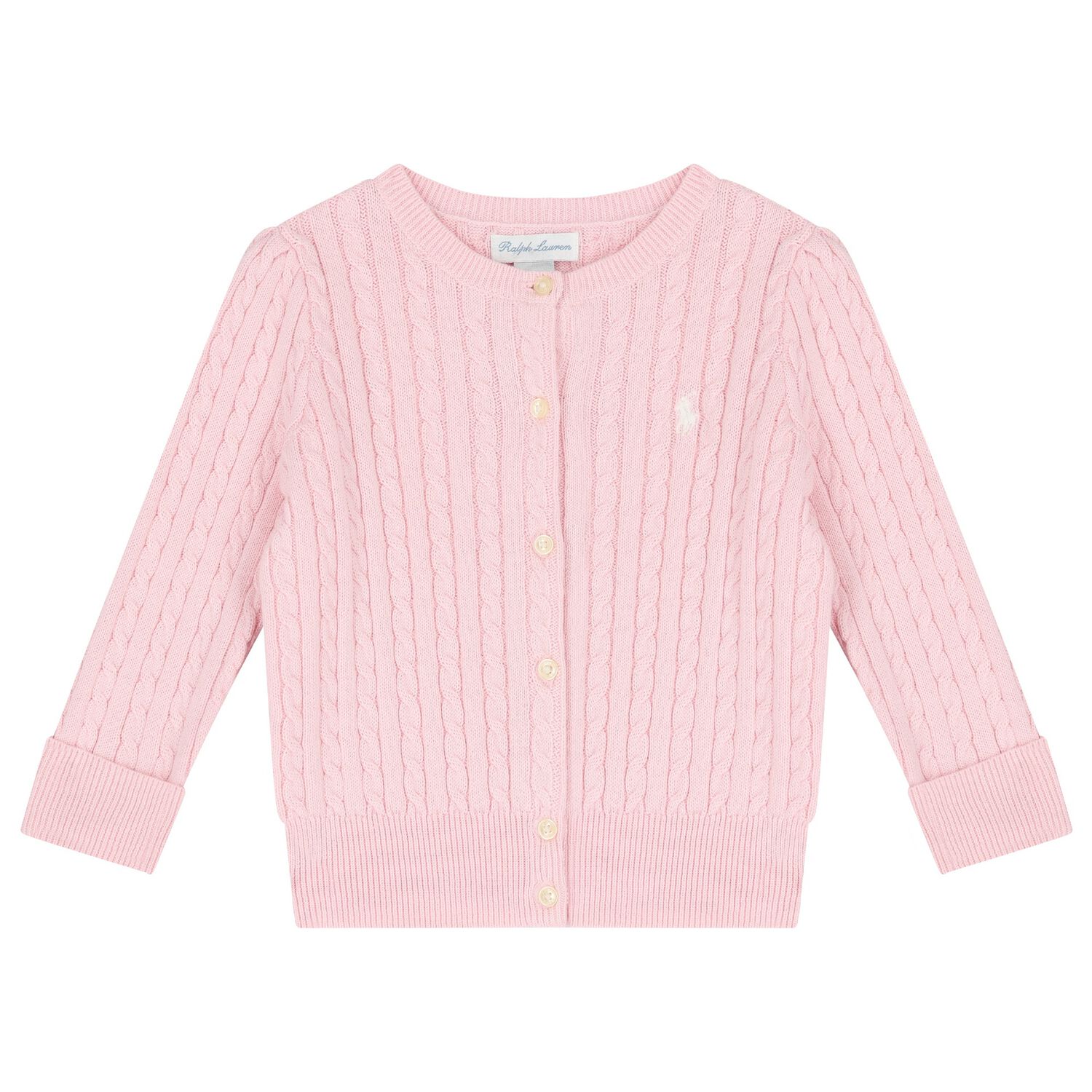 Baby Girls Pink Logo Cable Knit Cardigan, 1, hi-res