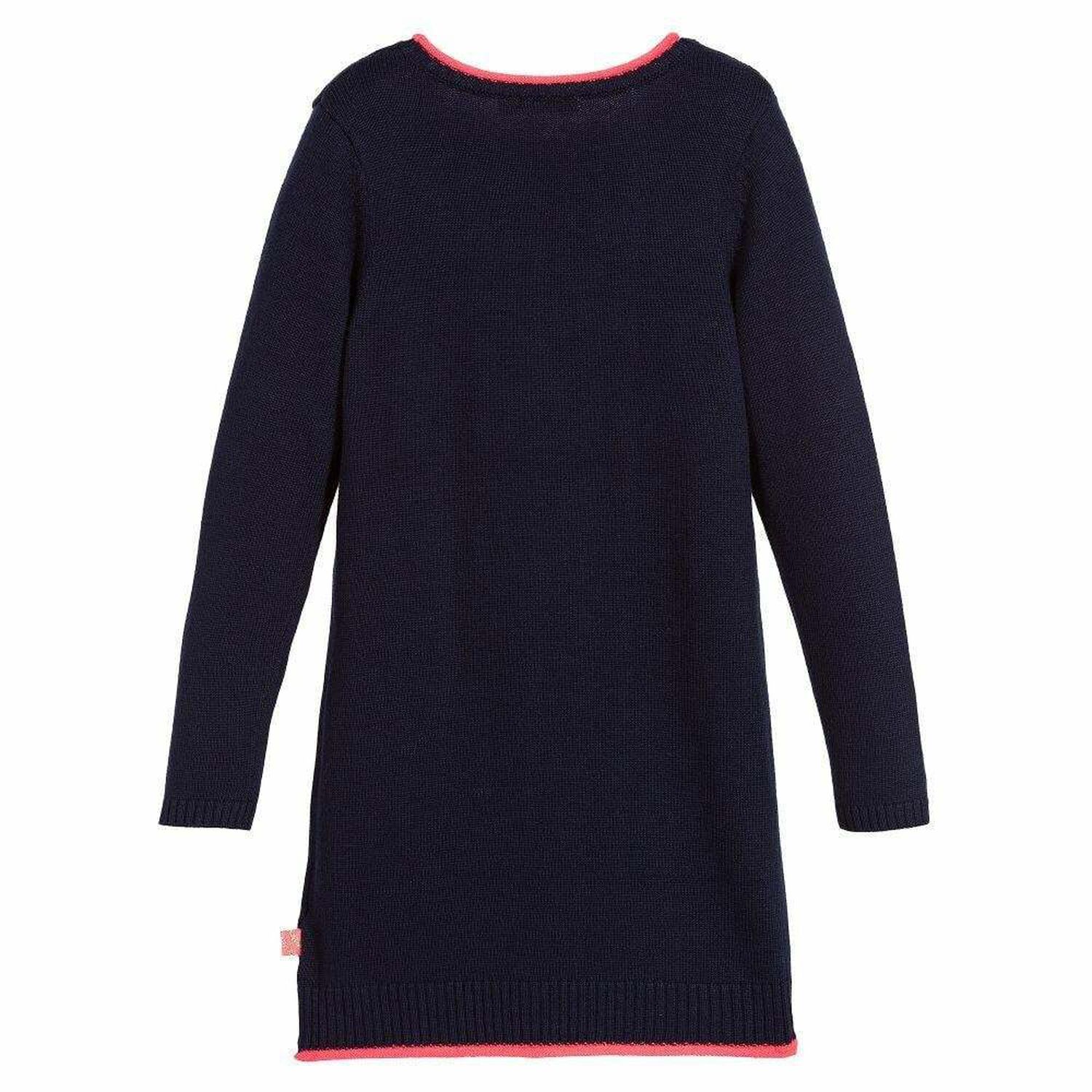 Girls Navy Blue Knitted Dress, 1, hi-res
