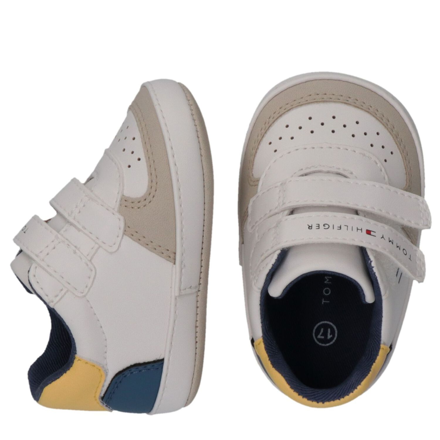 Baby Boys White & Beige Pre Walker Shoes, 1, hi-res