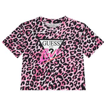 Girls Pink Leopard Logo T-Shirt