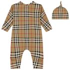 Beige Check Romper Gift Set, 1, hi-res