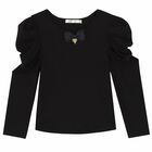 Girls Black Bow Long Sleeve Top, 2, hi-res