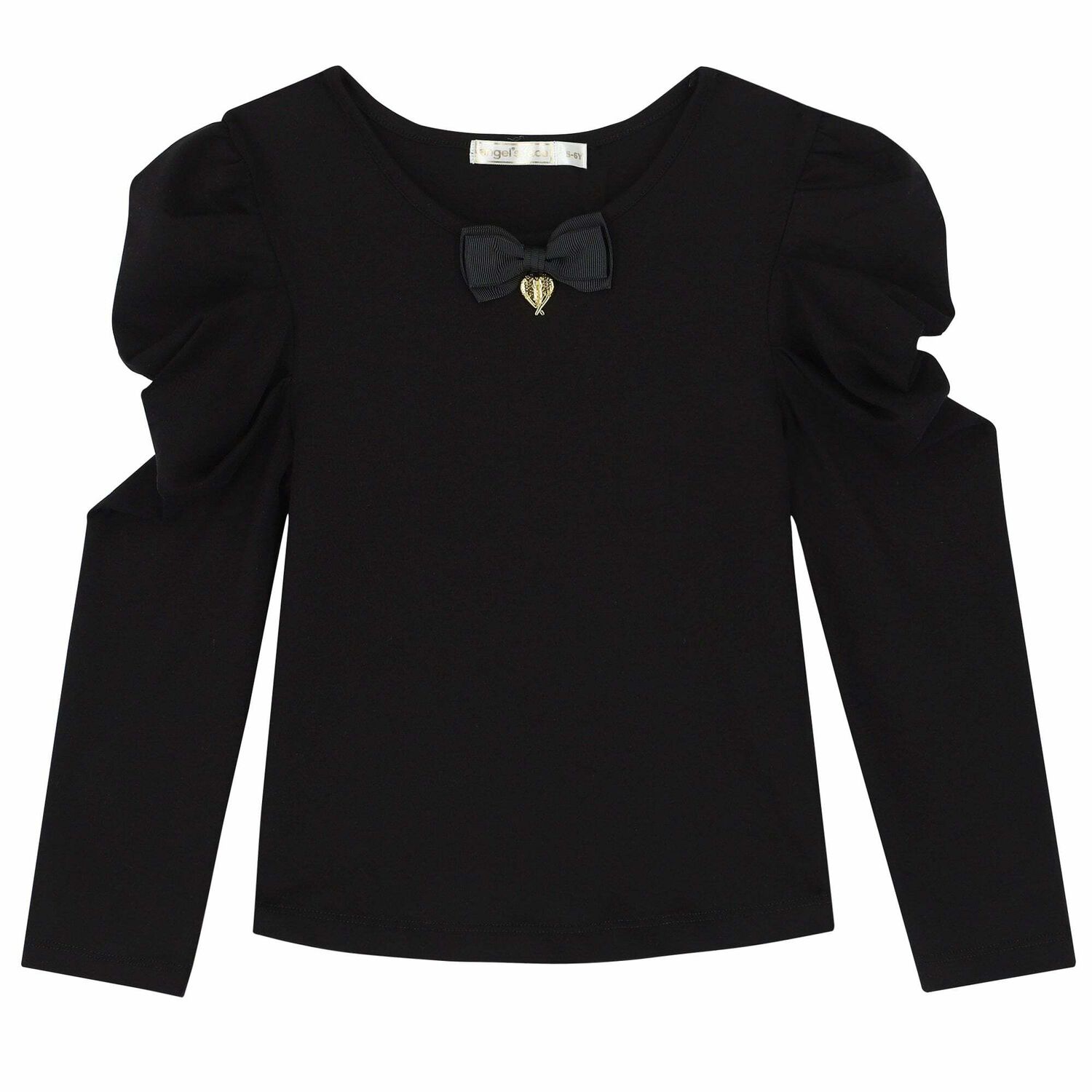 Girls Black Bow Long Sleeve Top, 2, hi-res
