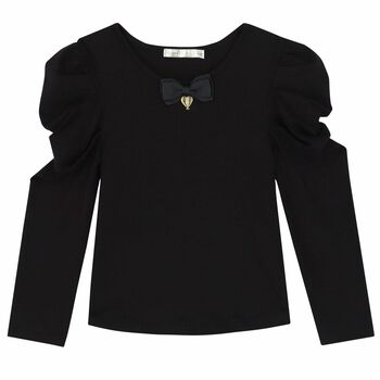 Girls Black Bow Long Sleeve Top