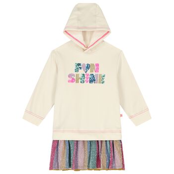 Girls Ivory Sequin Hooded Dress