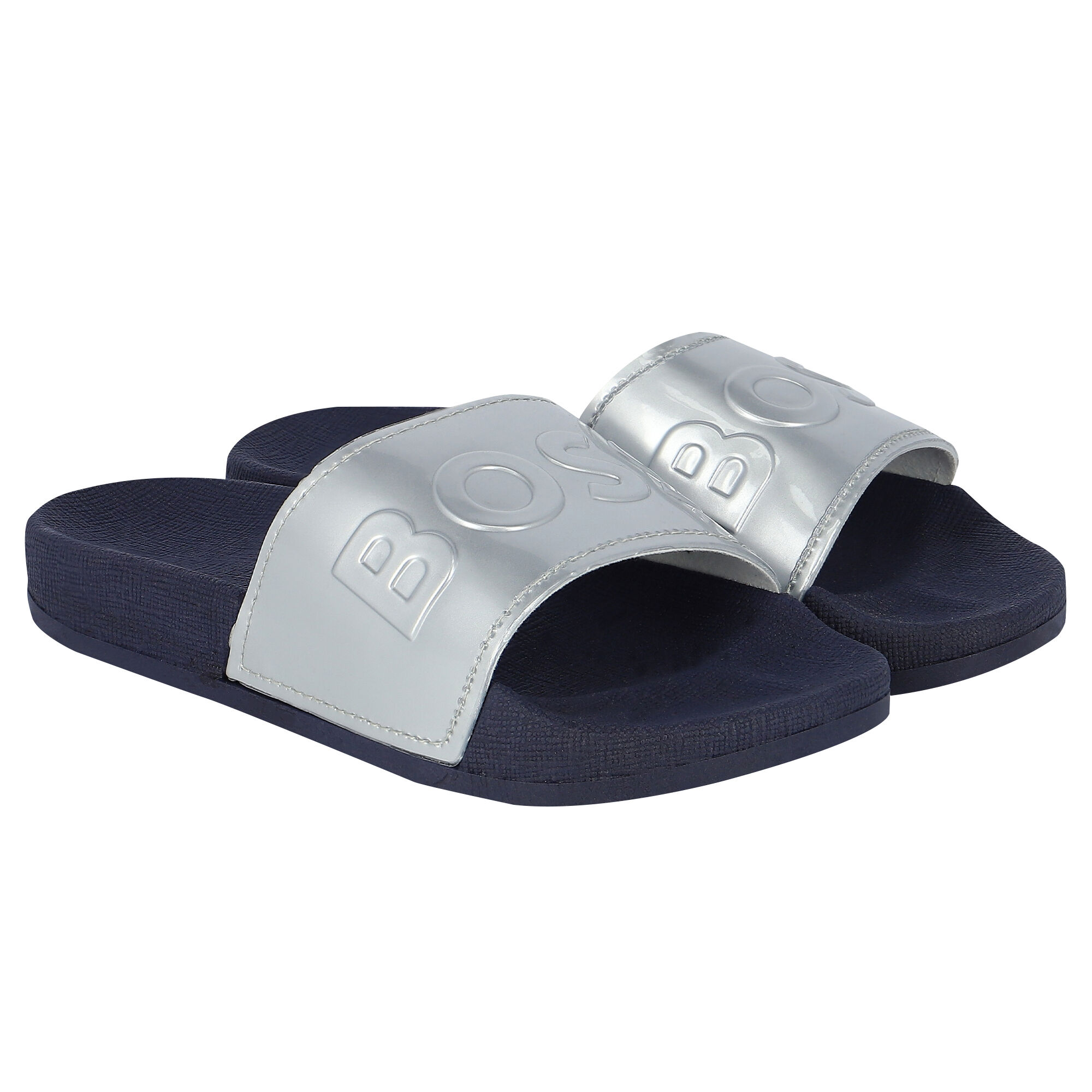 BOSS Girls Silver Logo Sliders Junior Couture UK
