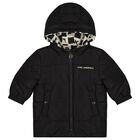 Younger Boys White & Black Ikonik Karl Reversible Puffer Jacket, 1, hi-res