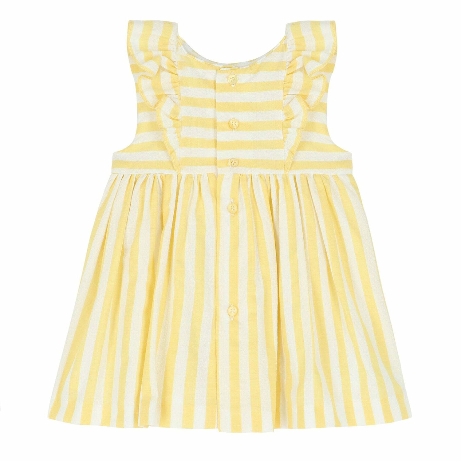 Girls White & Yellow Striped Dress, 1, hi-res