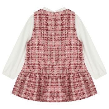 Girls White & Pink Pinafore Tweed Dress