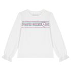 Girls White Logo Long Sleeve Top, 1, hi-res