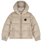 Boys Beige Quilted Puffer Jacket, 1, hi-res