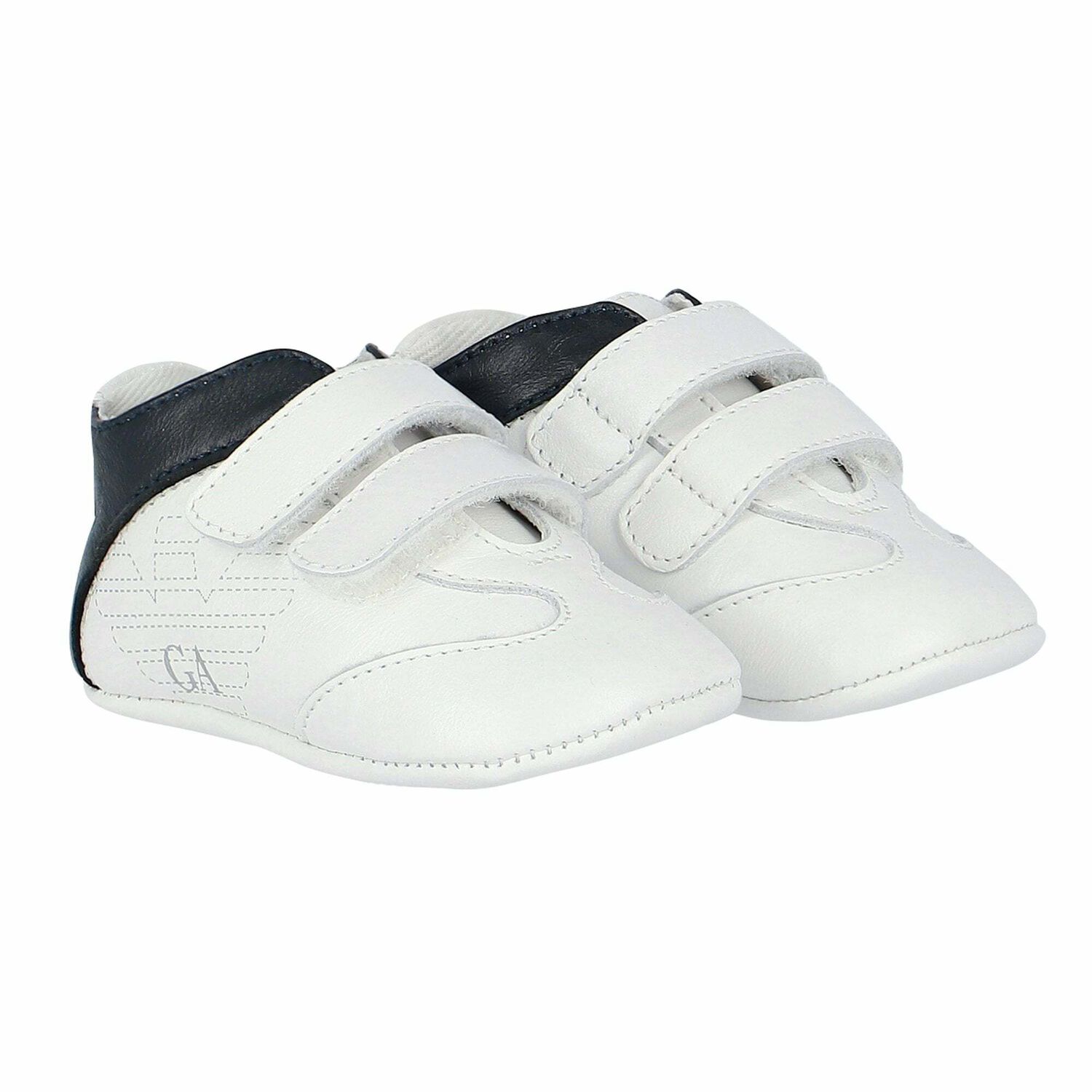 Baby Boys White & Navy Logo Pre Walker Shoes, 1, hi-res