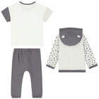 Baby Boys Grey & White Tracksuit (3 Piece), 1, hi-res
