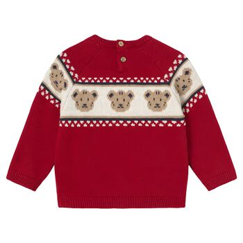 Younger Boys Red Teddy Bear Knitted Jumper