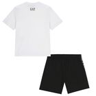 Boys White & Black Logo Shorts Set, 1, hi-res