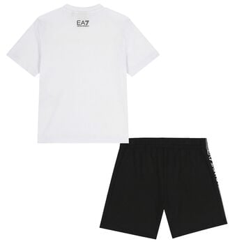 Boys White & Black Logo Shorts Set