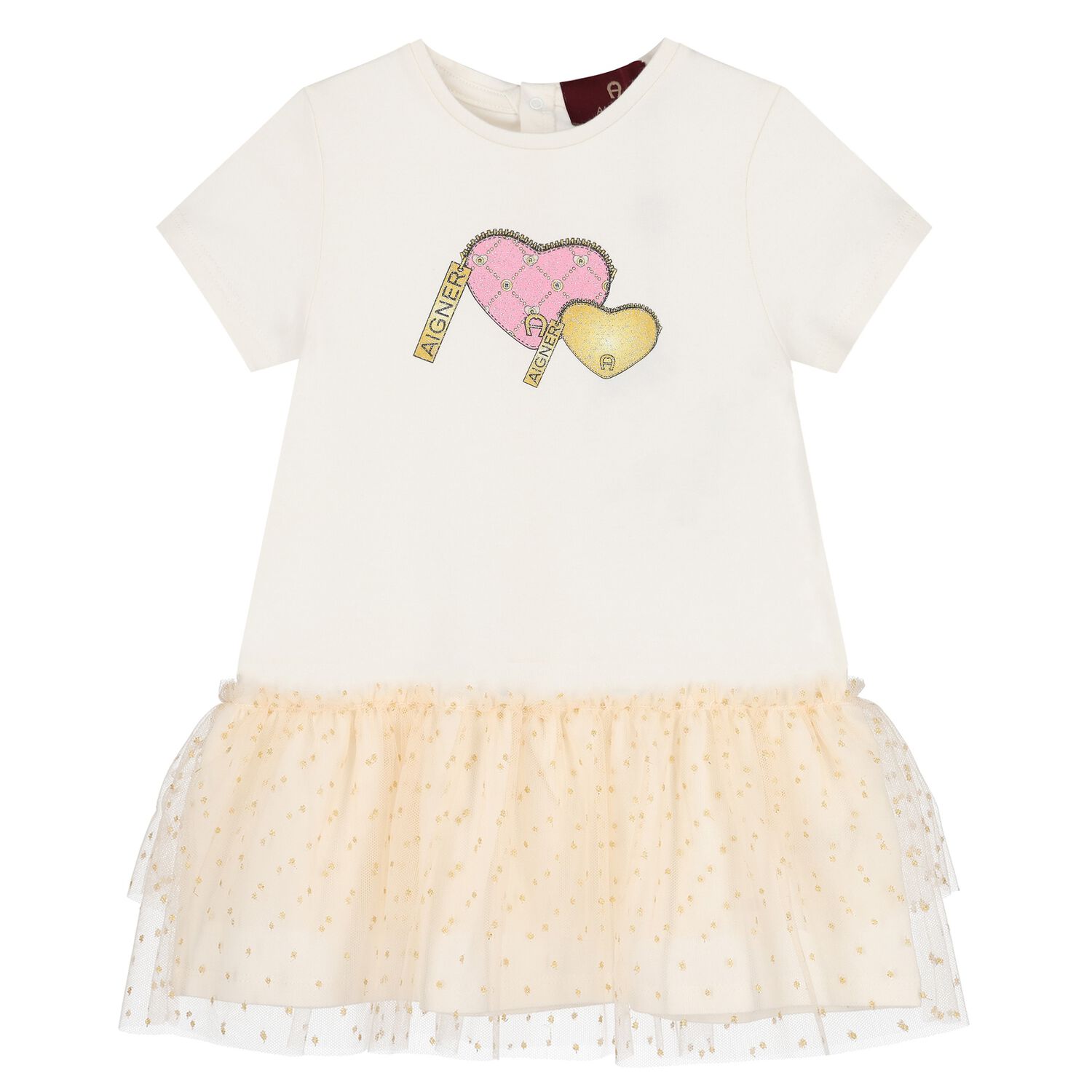 Younger Girls Ivory Hearts Dress, 1, hi-res