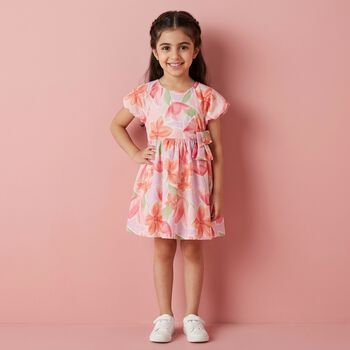 Younger Girls Pink & Orange Floral Dress