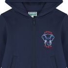 Boys Navy Blue Elephant Logo Hooded Zip Up Top, 1, hi-res