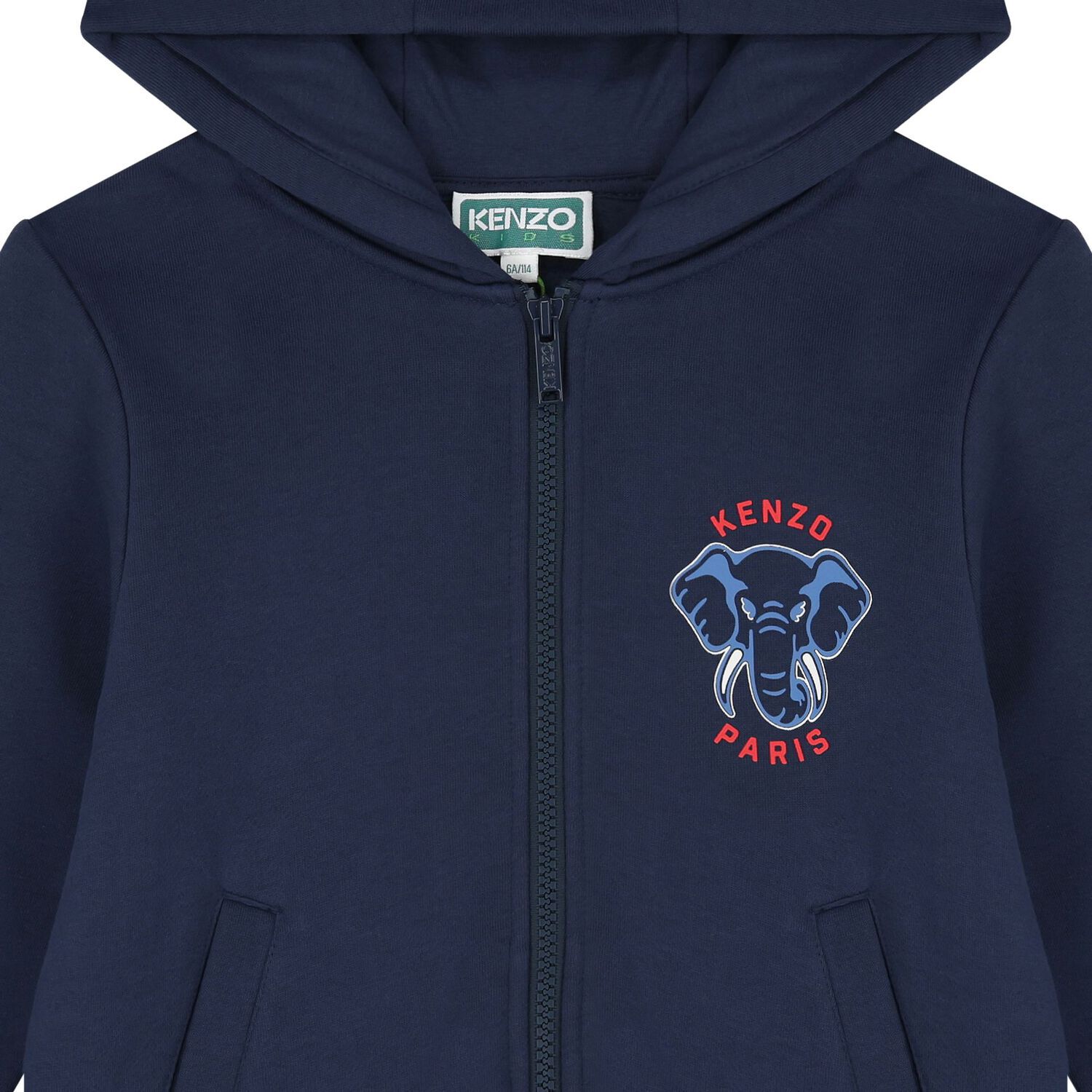 Boys Navy Blue Elephant Logo Hooded Zip Up Top, 1, hi-res