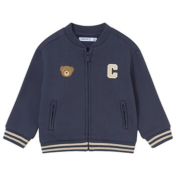 Younger Boys Navy Blue Teddy Bear Zip Up Top