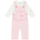 Baby Girls Pink & White Dungaree Set, 1, hi-res