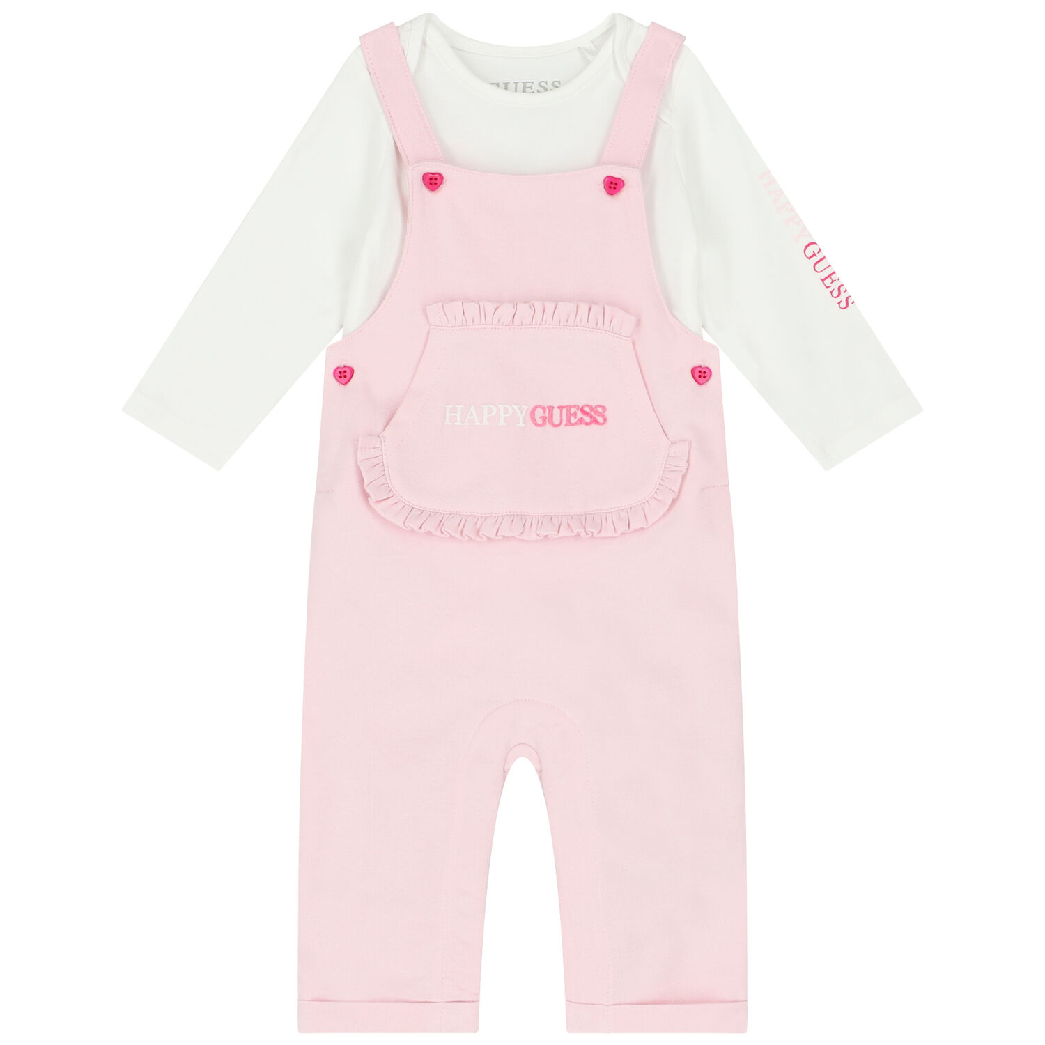Baby Girls Pink & White Dungaree Set, 1, hi-res