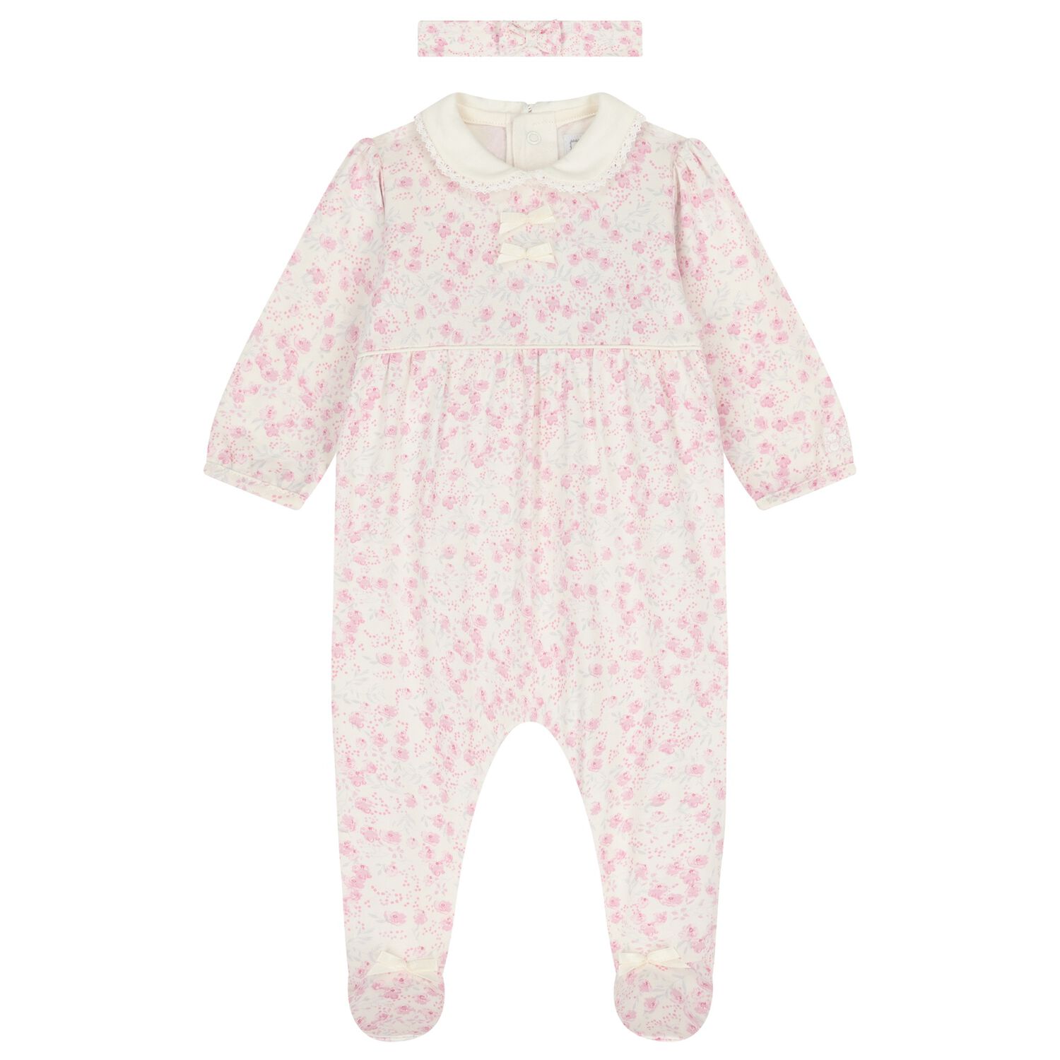 Baby Girls Ivory & Pink Floral Babygrow Set, 1, hi-res image number null