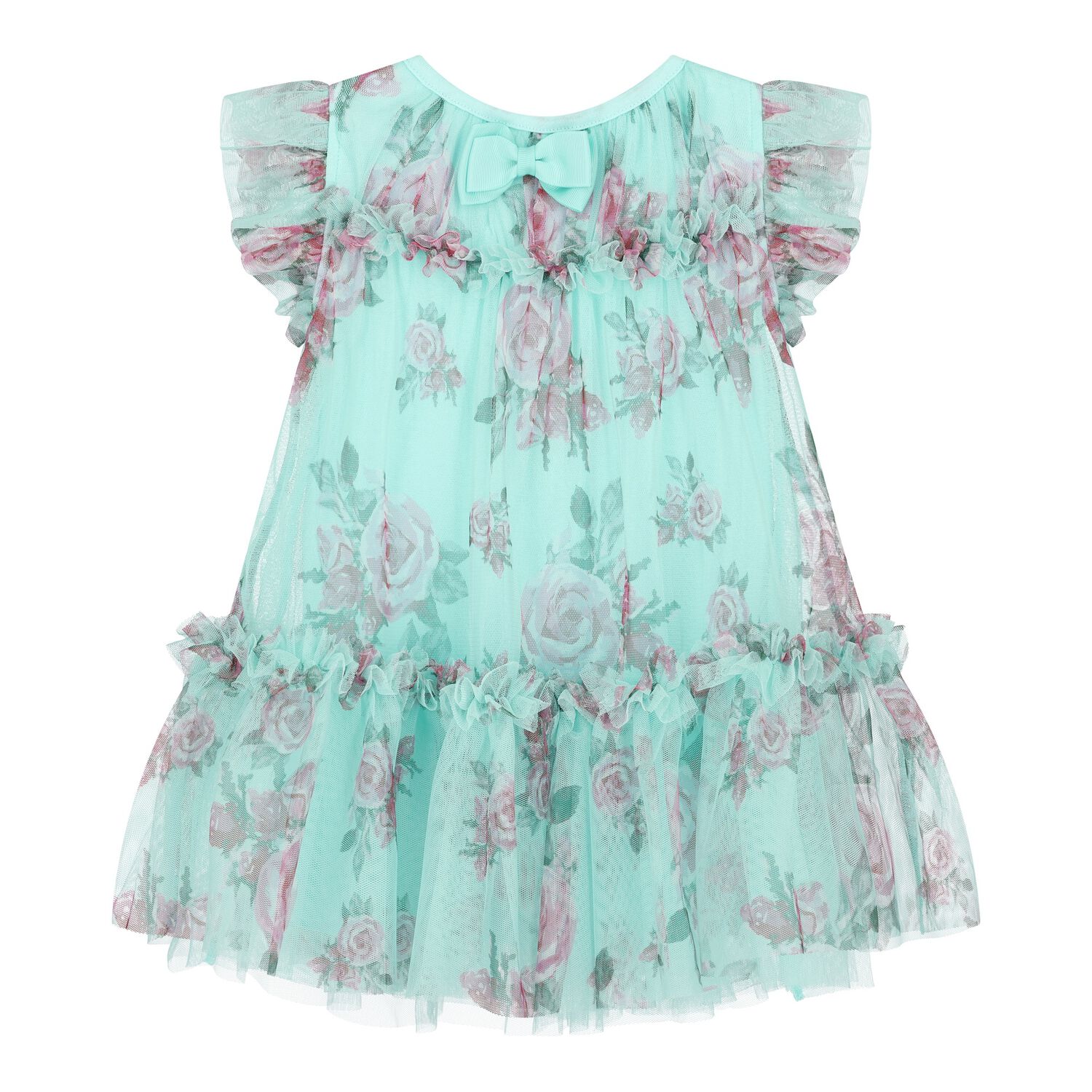 Baby Girls Aqua Roses Tulle Dress, 1, hi-res