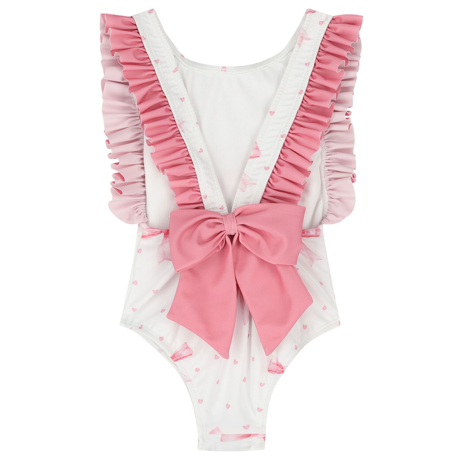Girls White & Pink Bow Swimsuit, 1, hi-res