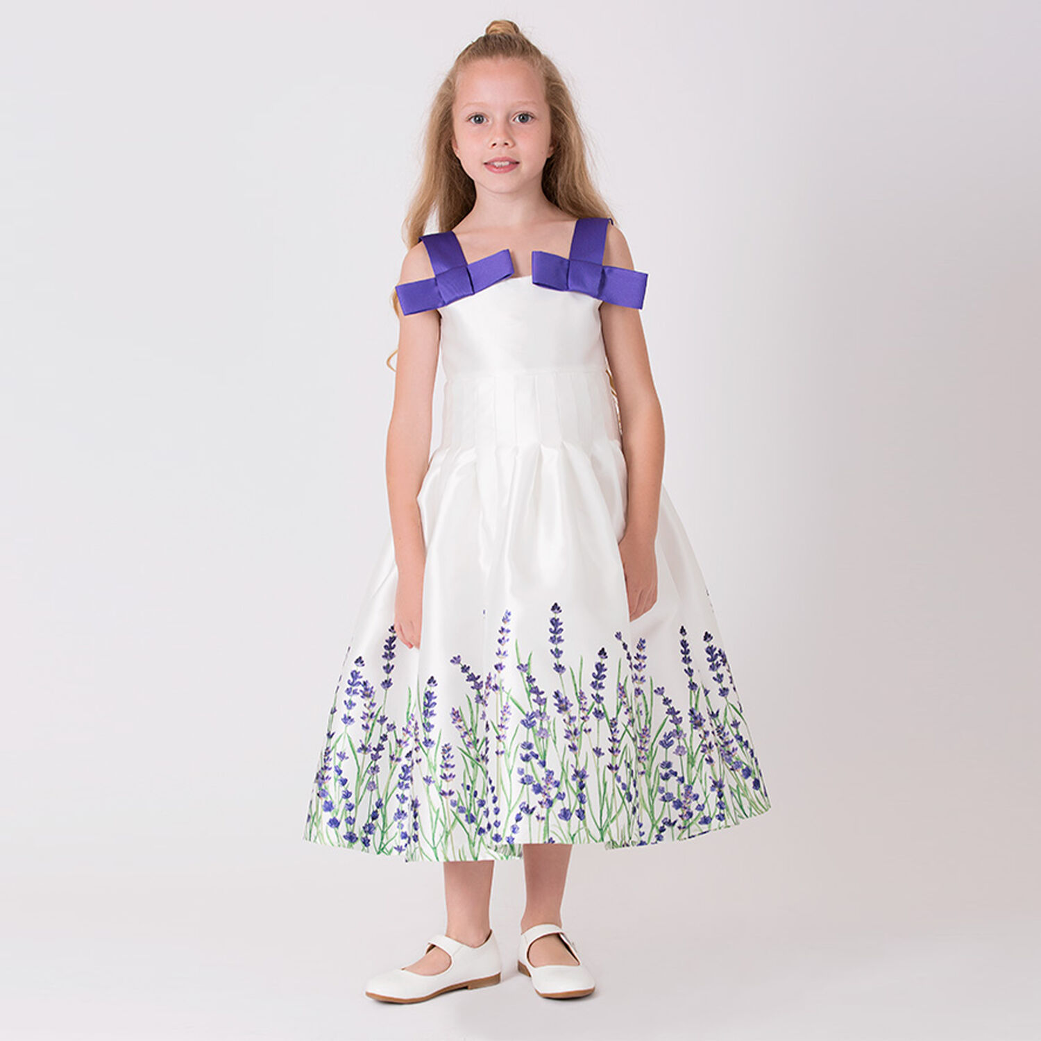 Girls White & Purple Lavender Dress, 1, hi-res