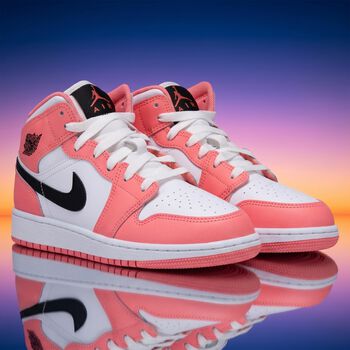 Girls Neon Pink & White Air Jordan 1 Mid Trainers