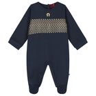 Baby Boys Navy Blue Logo Babygrow, 3, hi-res