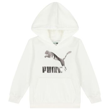 Girls White Logo Hooded Top