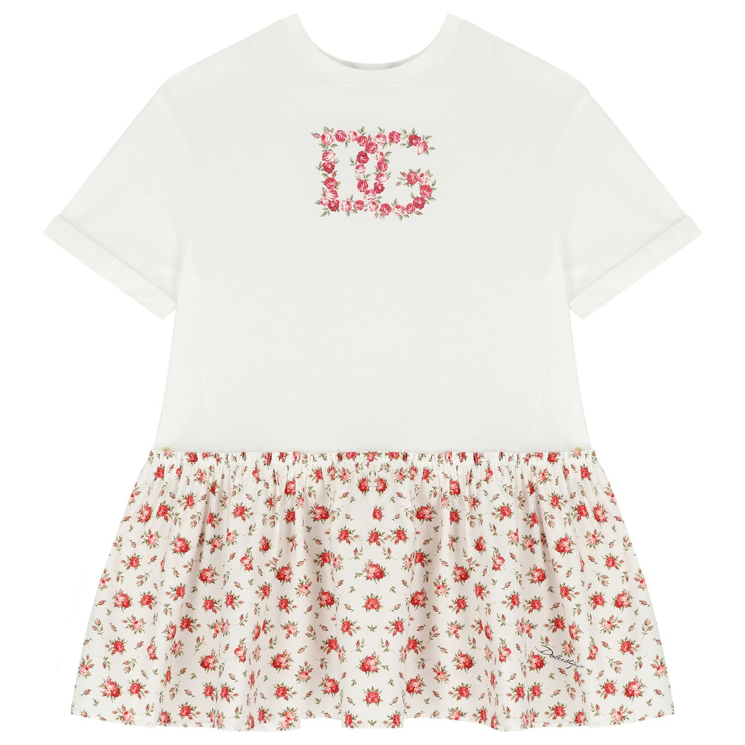 Girls White & Red Rose Dress, 1, hi-res