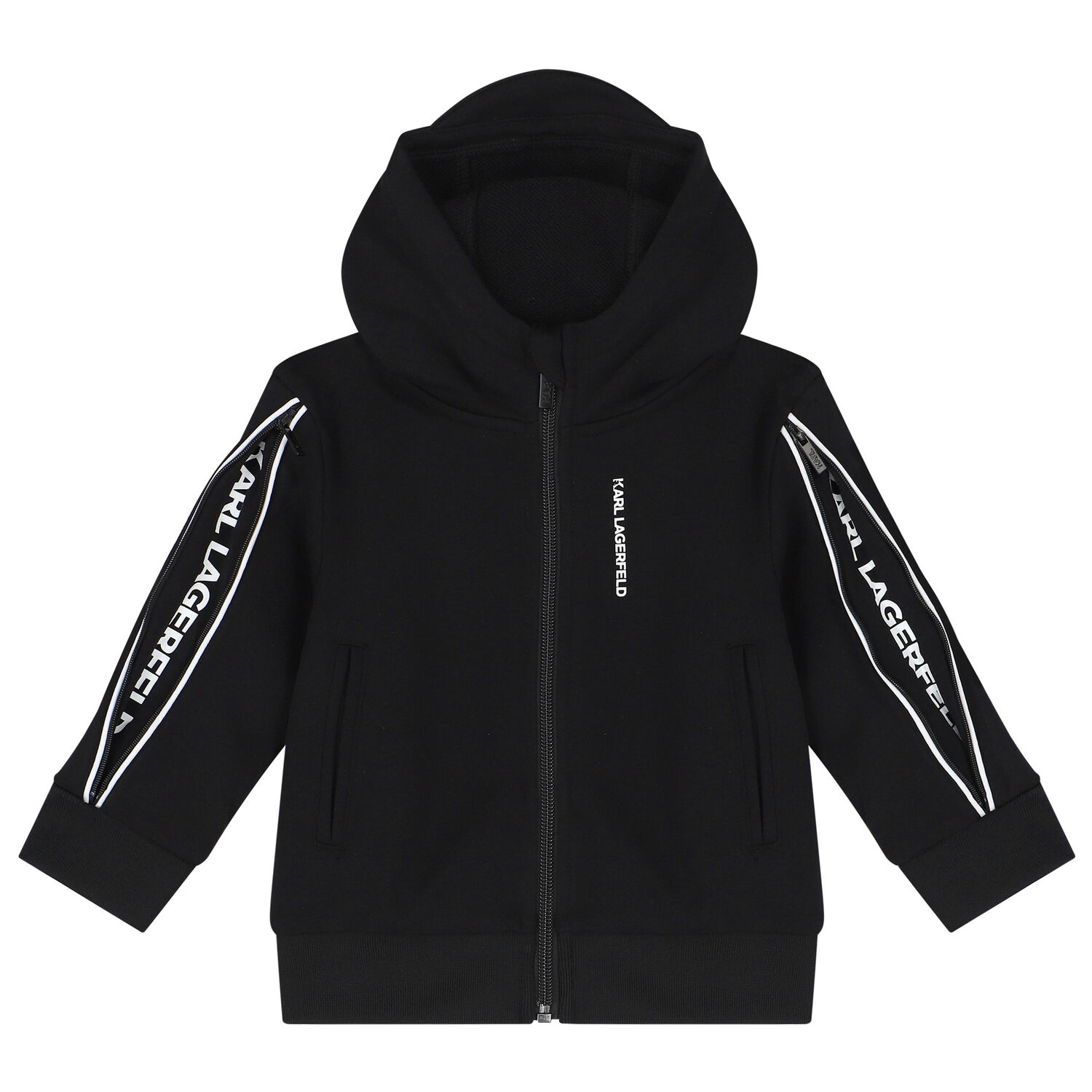 Younger Boys Black Logo Hooded Zip Up Top, 1, hi-res image number null