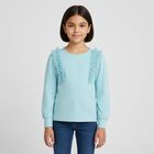 Girls Blue Ruffled Tulle Long Sleeve Top, 1, hi-res