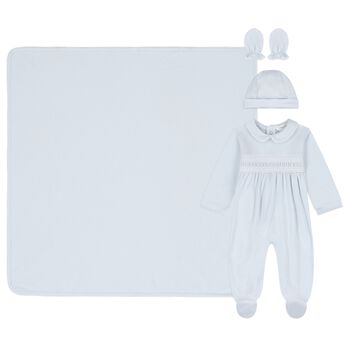 Baby Boys Blue Smocked Babygrow Gift Set