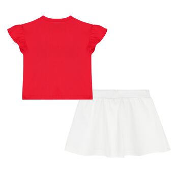 Younger Girls Red & White Teddy Bear Logo Skirt Set