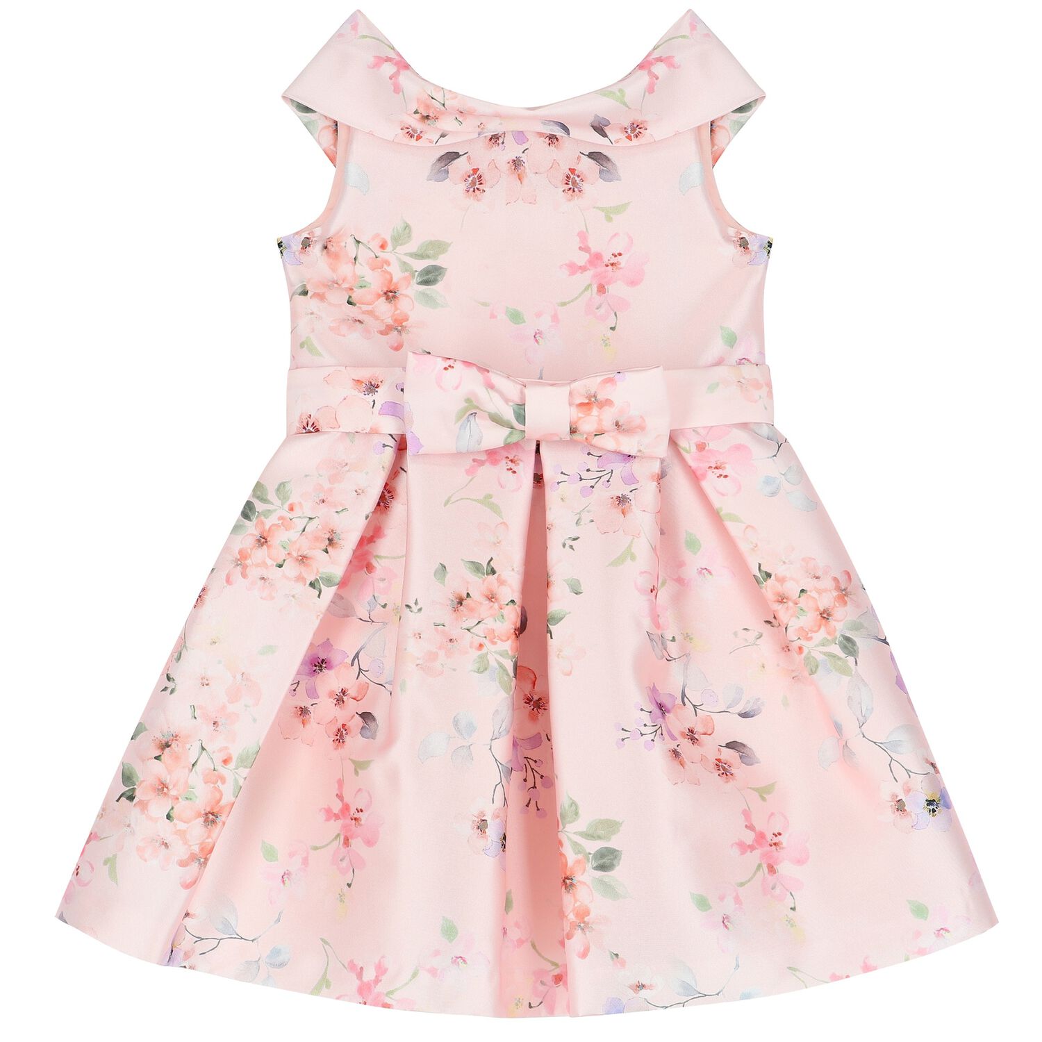 Girls Pink Floral Satin Dress, 1, hi-res image number null